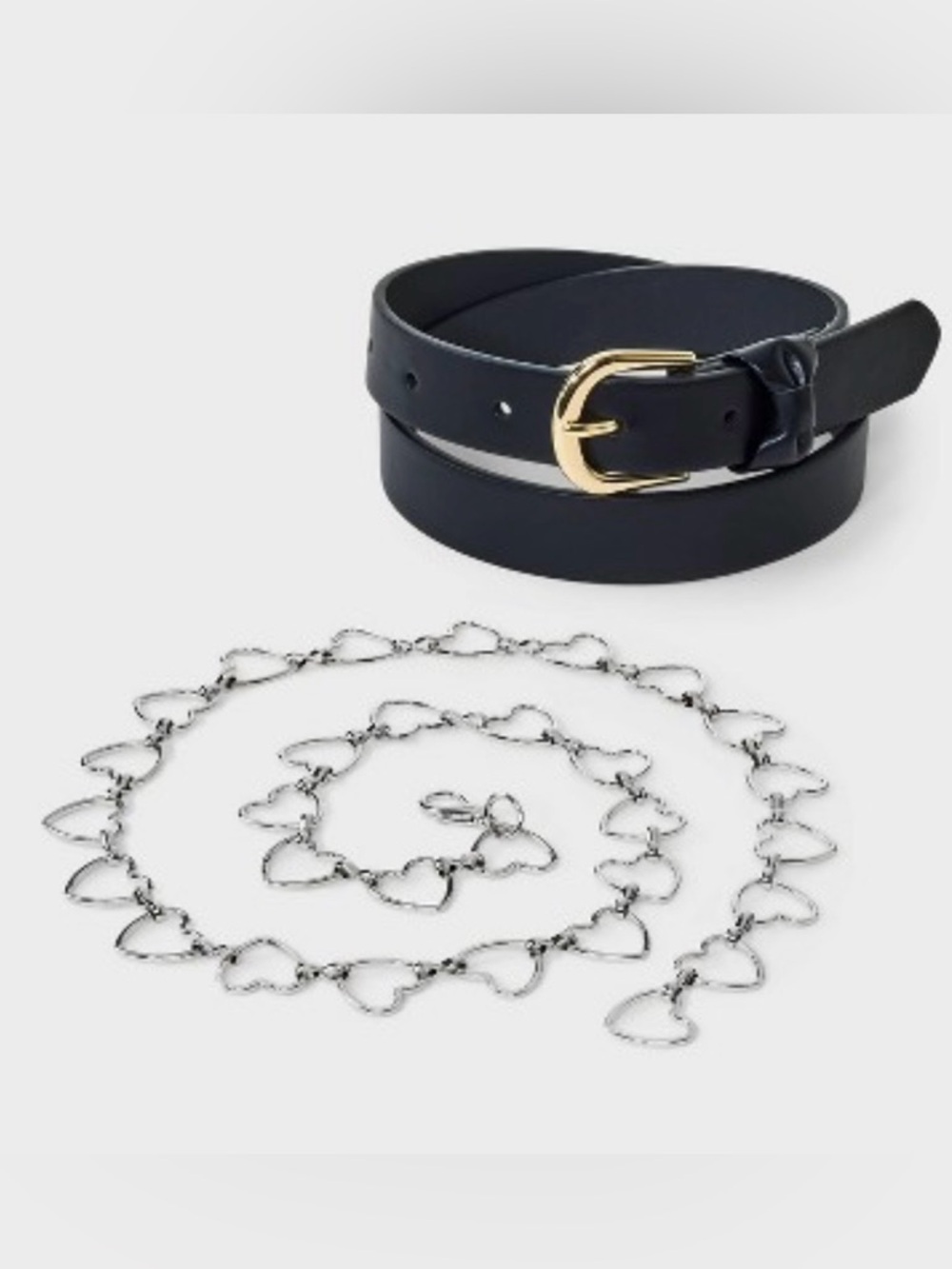 Art Class Girls Belt Set 2 Pack Black Belt Gold Buckle+Silver Chain Belt Size M